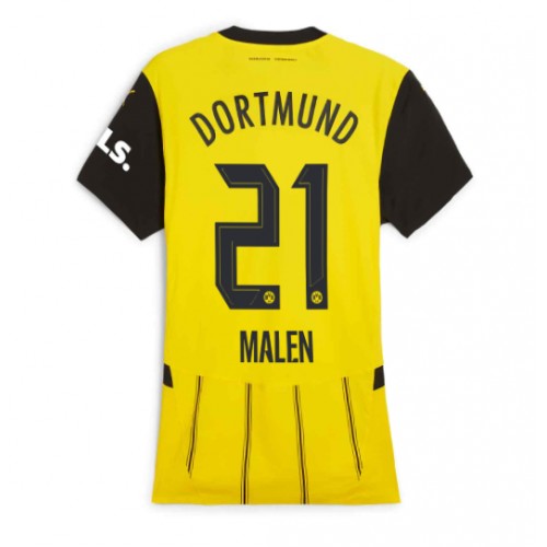 Fotballdrakt Dame Borussia Dortmund Donyell Malen #21 Hjemmedrakt 2024-25 Kortermet